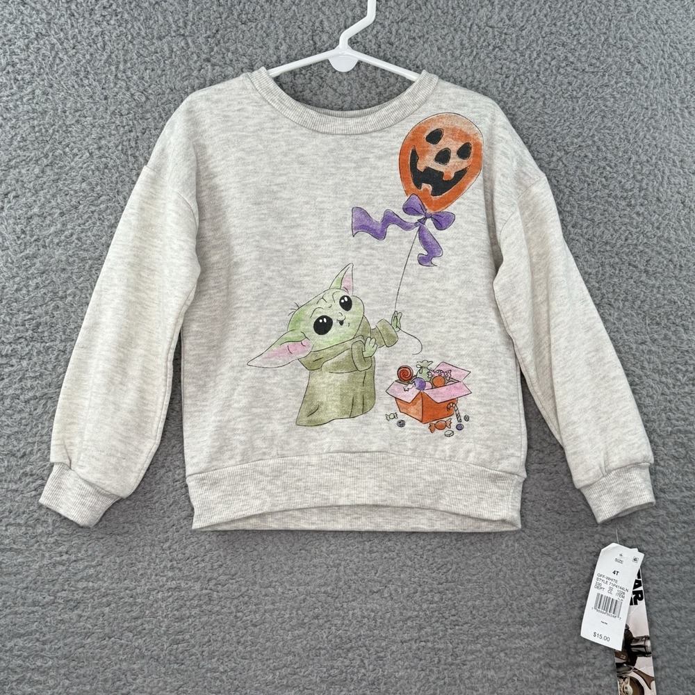 Star Wars Kid's Mandalorian Grogu Graphic Gray Sweatshirt Size 4T Halloween Cute